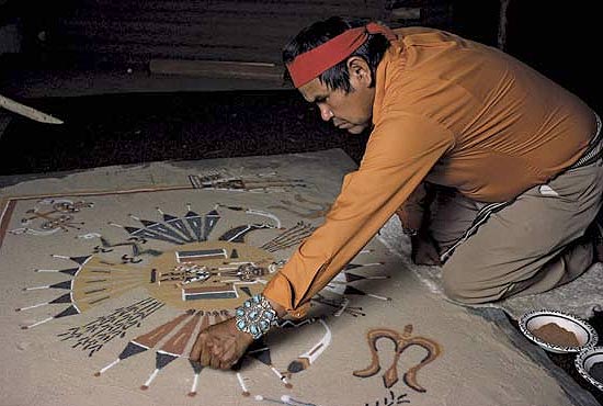 sand painting: Navajo sand painting. Photograph. Britannica Online for Kids. Web. 14 Oct. 2013. .